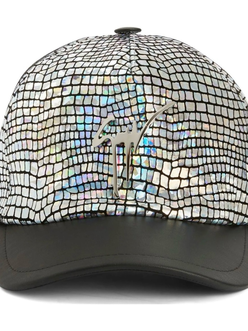 Giuseppe Zanotti Iridescent Croc-Embossed Baseball Cap with Black Brim